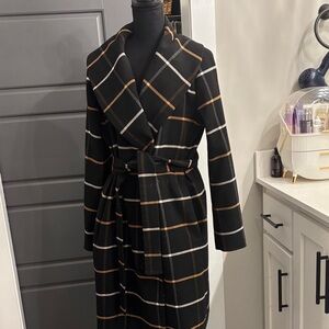 Black Plaid Belted Coat
